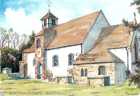 St Bartholomews Church Benthall Nr Broseley Shropshire, greeting card or bespoke notelet. Prints and postcards available.