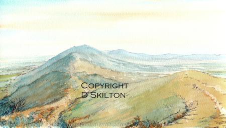 Malvern Hills on a misty day Signed a4 print on watercolour paper, unmounted.