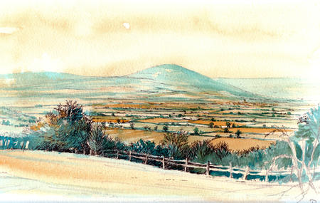 Ludlow from Knowbury , Mist Blue, Shropshire as a greeting card. Prints and postcards available.