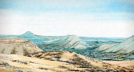 The Stretton Hills (turquoise image) Shropshire as a greeting card or bespoke notelet.