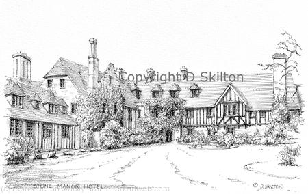 Stone Manor Hotel near Kidderminster Worcestershire signed print on watercolour paper unmounted