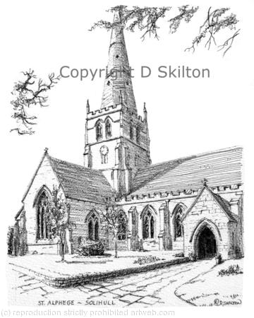 Solihull Church St Alphege Black & White drawing, greeting card. digital prints on watercolour paper available on request.