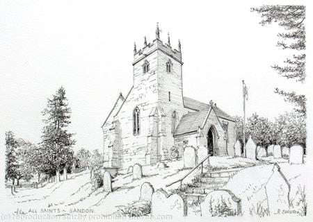Sandon All saints church Staffordshire as a greeting or notelet or thank you card. Prints available on request.