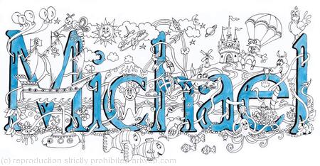 Michael name art or illustration, pack of 5 small greeting cards with enbvelopes