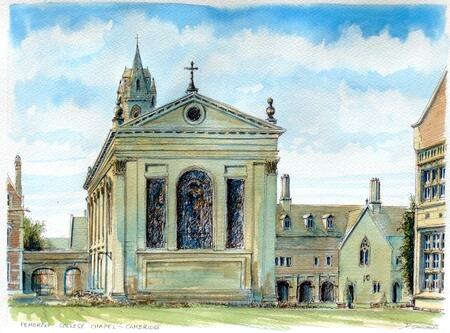 1 CAMBRIDGE Pembroke College Chapel colour greeting card.