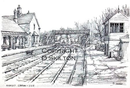 Highley station with foot bridge and engine house as a greeting card. Prints and postcards available.