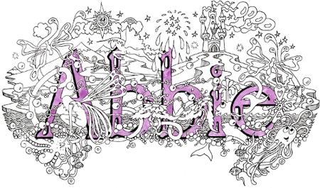 Abbie childrens name art card 6' by 4' with purple envelope
