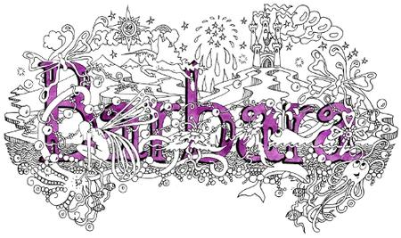 Barbara name art card with purple envelope  or invitation etc. prints and postcards available. Any name available in this style.