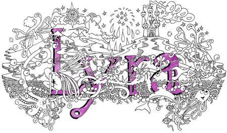 Lyra name art card as a greeting card with mauve envelope, other colours available. Prints and postcards also available.