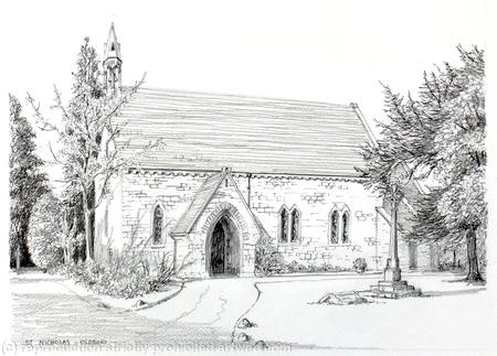 St Nicholas Oldbury greeting card or notelet. Ideal thank you card or invitation. Prints and postcards and originals available on request.