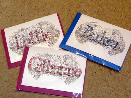 Lottie Catherine & Parker name art greeting cards at £2 each