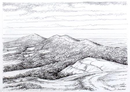 The Malvern Hills & British Camp  greeting card or notelet. Postcards and prints available.