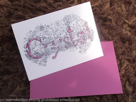 Crystal name art greeting card with purple envelpe
