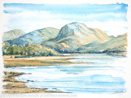 Ben nevis pencil and watercolour printed on greeting card or bespoke notelet. Prints and postcards available.