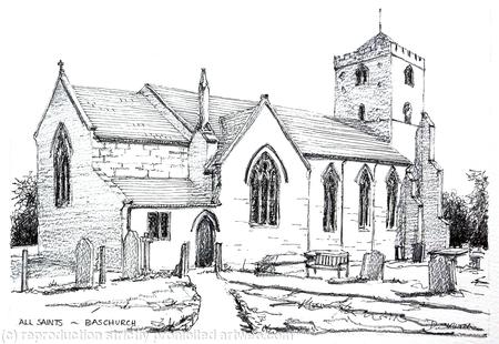 Baschurch Church All saints near Shrewsbury as a greeting card. Prints and postcards available.