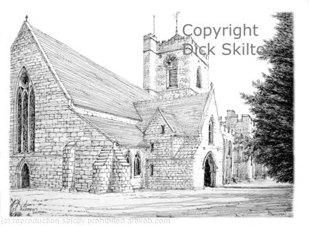 Shifnal St. Andrews Church pen drawing as a signed print on a4 watercolour paper . Unmounted.
