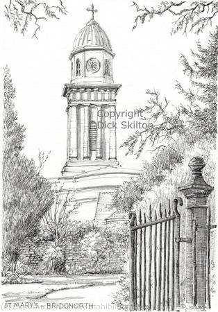 Bridgnorth St. Mary's from the castle grounds as a signed print on A4 watercolour paper. Unmounted