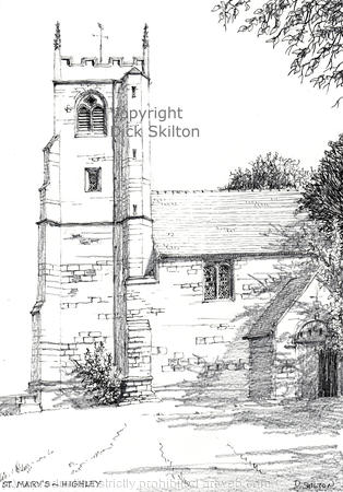 Highley Church St Mary's pen drawing as a greeting card, notelet or invitation or thank-you card.