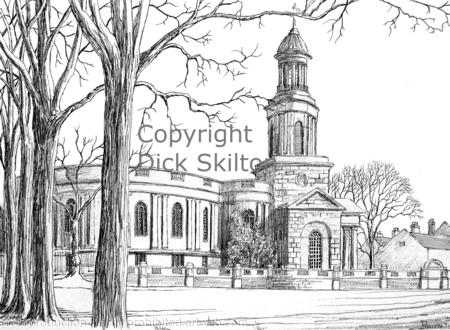 Shrewsbury Saint Chad's pen drawing as a greeting card, notelet invitation or thank-you card.