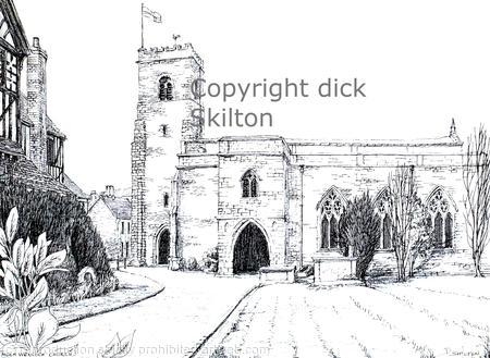 Much Wenlock Church, Holy Trinity, pen drawing as a greeting card, notelet invitation or thank-you card. digital prints available. 