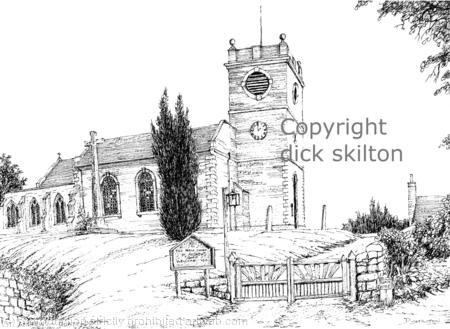 Quatt church saint Andrews, pen drawing as a greeting card, notelet, invitation or thank you card. Prints and postcards available.