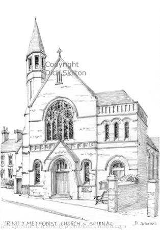 Shifnal Trinity Methodist Church pen drawing as a greeting card, notelet invitation or thank-you card. Prints and postcards available