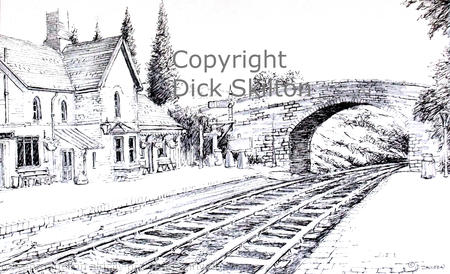 Arley station S V R pen drawing as a  greeting card 