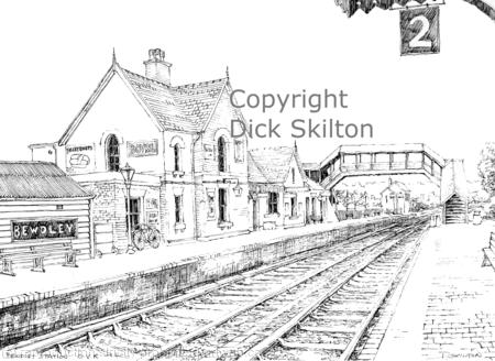 Bewdley Station S V R pen drawing as a greeting card
