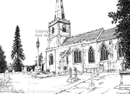 Chaddeseley Corbett Church pen drawing as a greeting card or bespoke notelet or wedding invitation. Postcards and prints available