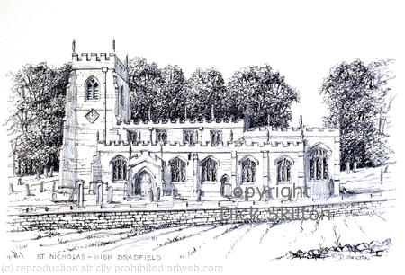 High Bradfield Church  Yorkshire Signed a4 print on watercolour paper, unmounted.