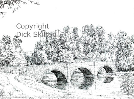Dinham bridge ludlow pen as a signed print on A4 paper unmounted. Cards available