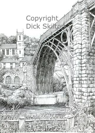 72 Ironbridge vertical pen drawing as a greeting card or notelet. prints available