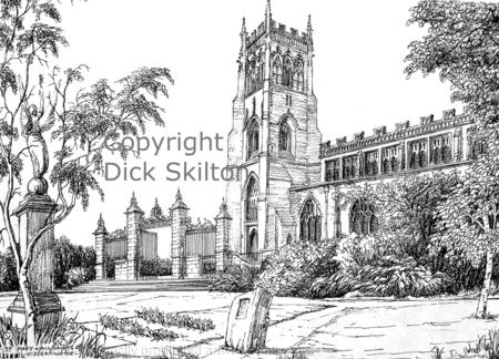 Kidderminster All Saints pen drawing as a greeting card or bespoke notelet. postcards and prints available.
