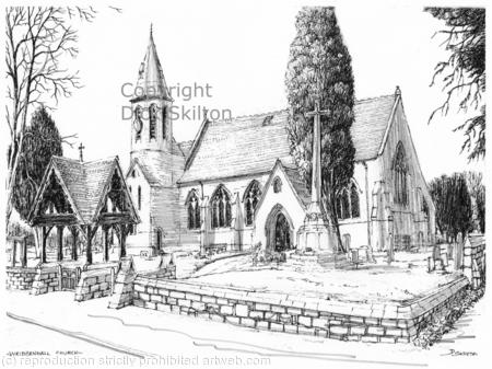 Wribbenhall  Church Bewdley pen drawing as a greeting card , notelet or invitation or even a thank you card. Prints and postcards available.