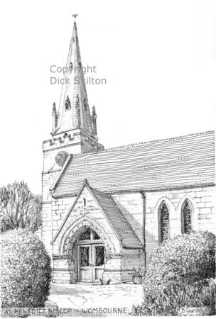 Wombourne Church St Benedict Biscop Staffordshire pen drawing as a greeting card