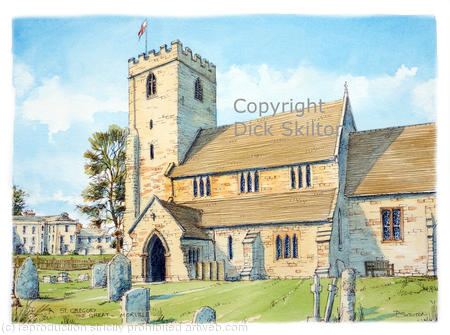 Morville Church St. Gregory the Great as a greeting card, notelet invitation or thank-you card. Prints, postcards and originals available. Commissions of any church undertaken.