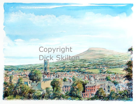 Ludlow & Clee Hill from whitcliffe as a signed a4 print unmounted. Greeting cards available.