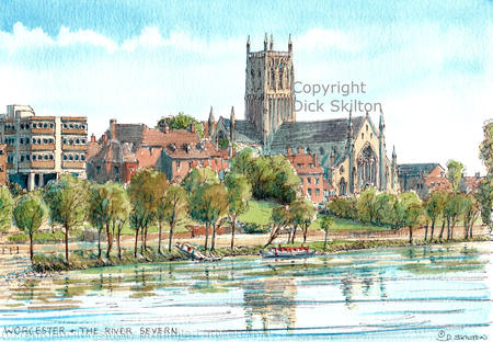 Worcester Cathedral and the River Severn as a greeting card, Prints and postcards are available.