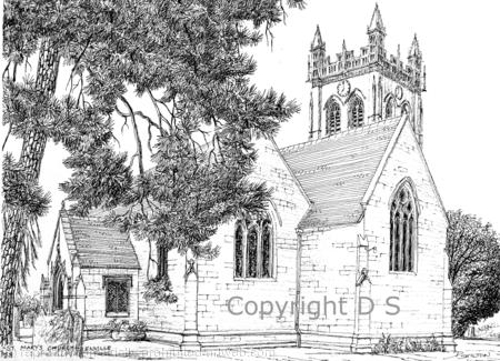 Envile Church Staffordshire Signed a4 print on watercolour paper, unmounted.