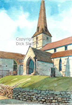 Cleobury Mortimer church St. Mary's vertical as a greeting card, notelet, invitation or thank you card. prints, postcards and originals available.