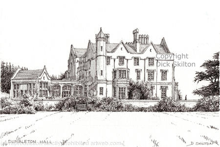 Dumbleton Hall Gloucestershire pen drawing as a signed  print on a4 watercolour paper. Unmounted.