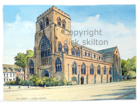 Abbey Shrewsbury Abbey Foregate Shropshire  Unmounted A4 signed print .