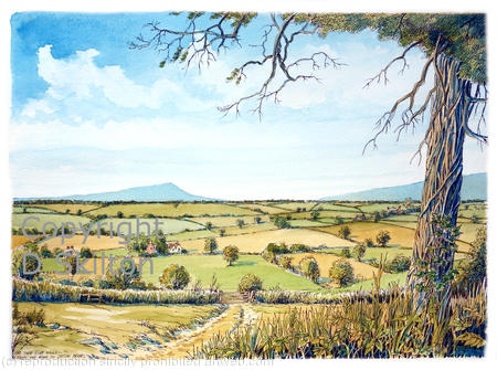 Clee hills from near Ditton Priors as a greeting card or bespoke notelet. Prints and postcards available.