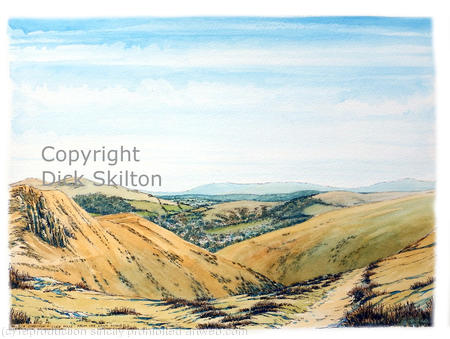 Church Stretton and the clee hills from the long Mynde as a greeting card or bespoke notelet . Prints and postcards  available.