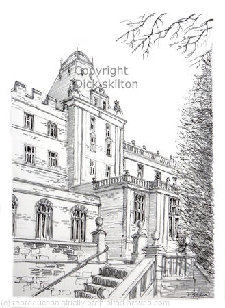 Matlock County Hall Derbyshire  pen drawing as a greeting card or bespoke notelet or invitations etc.. Prints available and also postcards. 