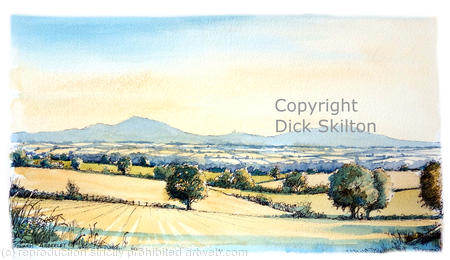 Abberley hills and clock tower from near Cleobury Mortimer as a greeting card or bespoke notelet. Prints and postcards available.