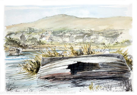 Parrog High Tide. Old boat at Parrog near Newport as a greeting card. prints and postcards available.