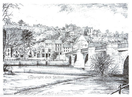 Bridgnorth South side of the bridge drawing 2 as a greeting card or bespoke notelet,. Prints and postcards available.