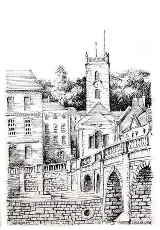 Bewdley bridge and church black and white copyright