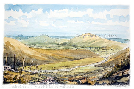 Stretton Hills with road and fence greeting card or bespoke notelet. prints and postcards available.